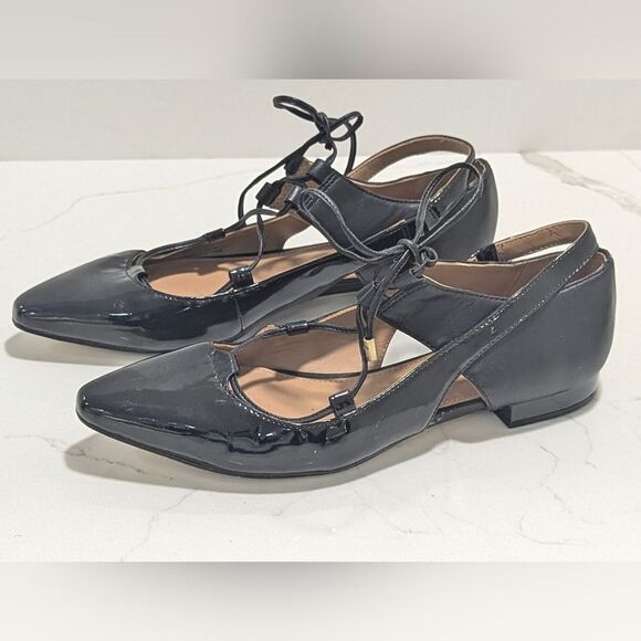 Calvin Klein Women Evalyn Ballet Flat pattern leather shiny pointy toe Black 7.5 - Picture 7 of 9